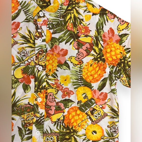 NWT Boys Nickelodeon SpongeBob SquarePants Hawaiian Large Button Up Shirt Youth - Picture 4 of 7